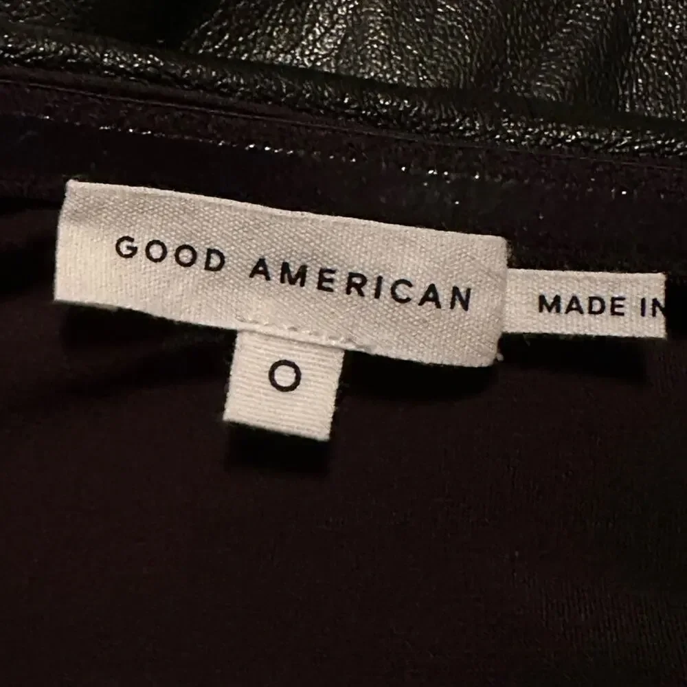 Good American Black Faux Leather Lined Strapless Mini Body Con Dress Size 0 XS S